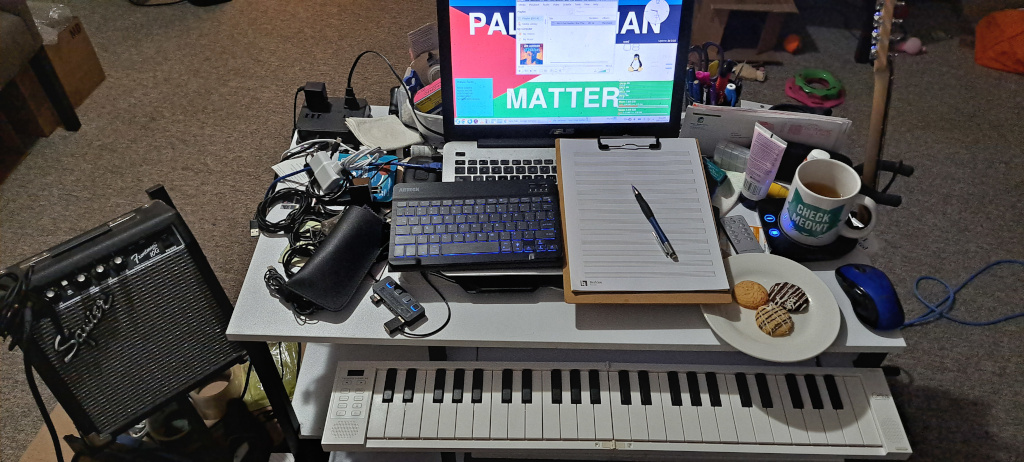 My desk set up for working on music. Description abut what is in the picture is in the main text of the article