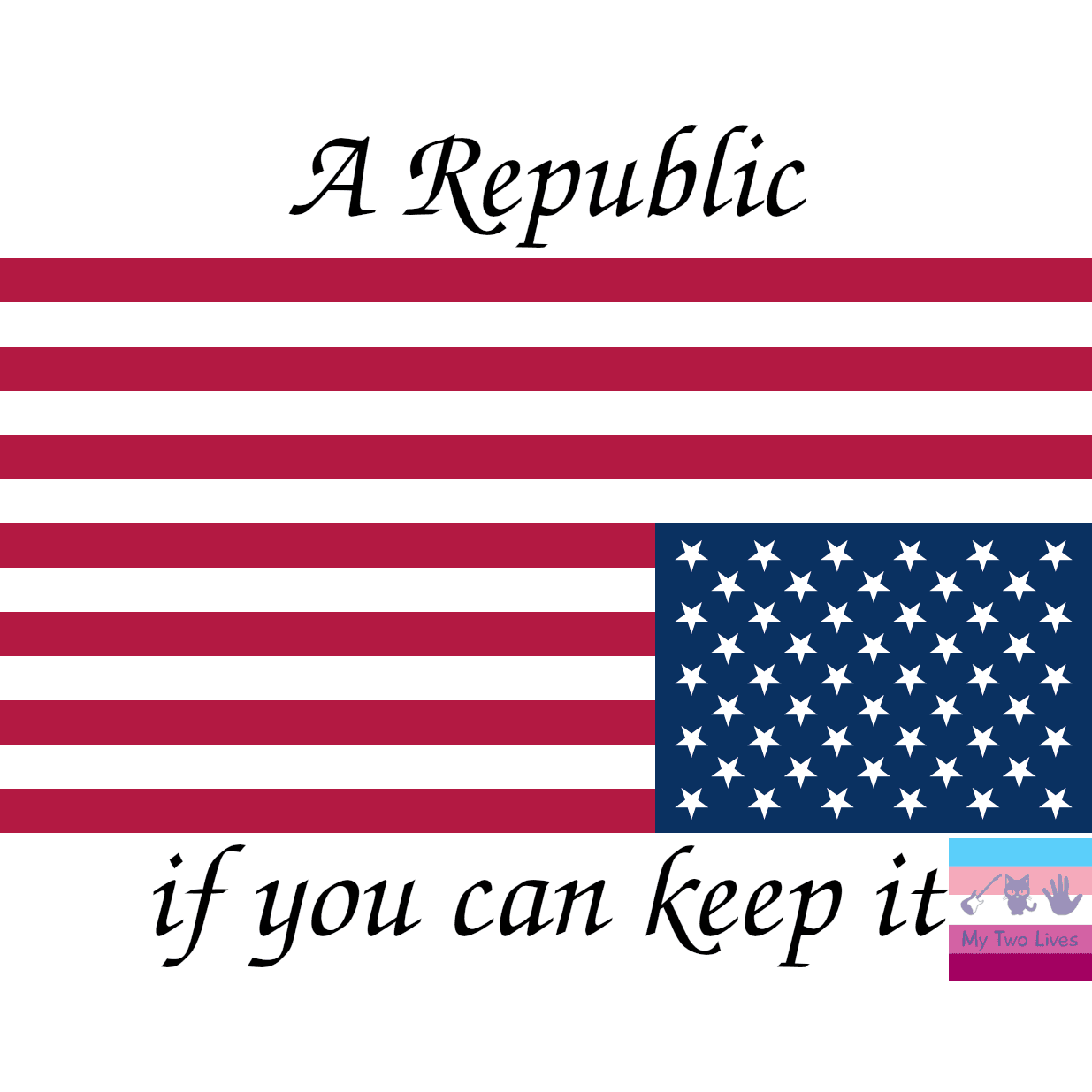 The new Republic design: An upside down American flag surrounded by the words, "A Republic, if you can keep it"
